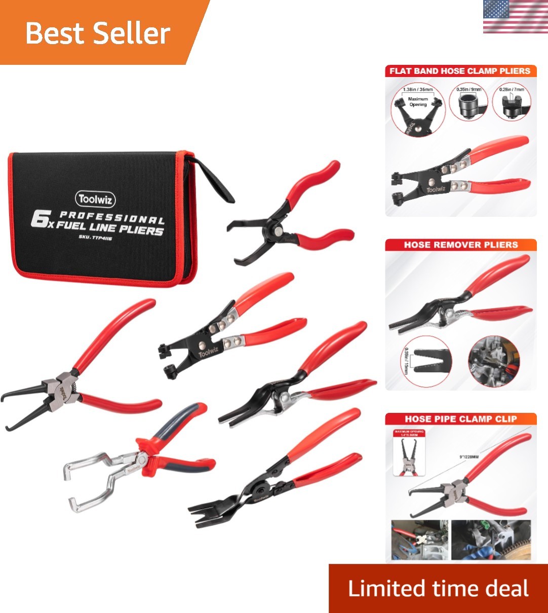 6 pcs Fuel Line Pliers Set, Hose Clamp Plier, Panel Removal Tool, Hose Remova...