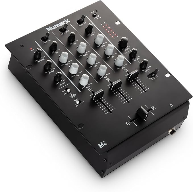 Numark M4 Three-Channel DJ Mixer, Replaceable Crossfader, Three-Band EQ, Black
