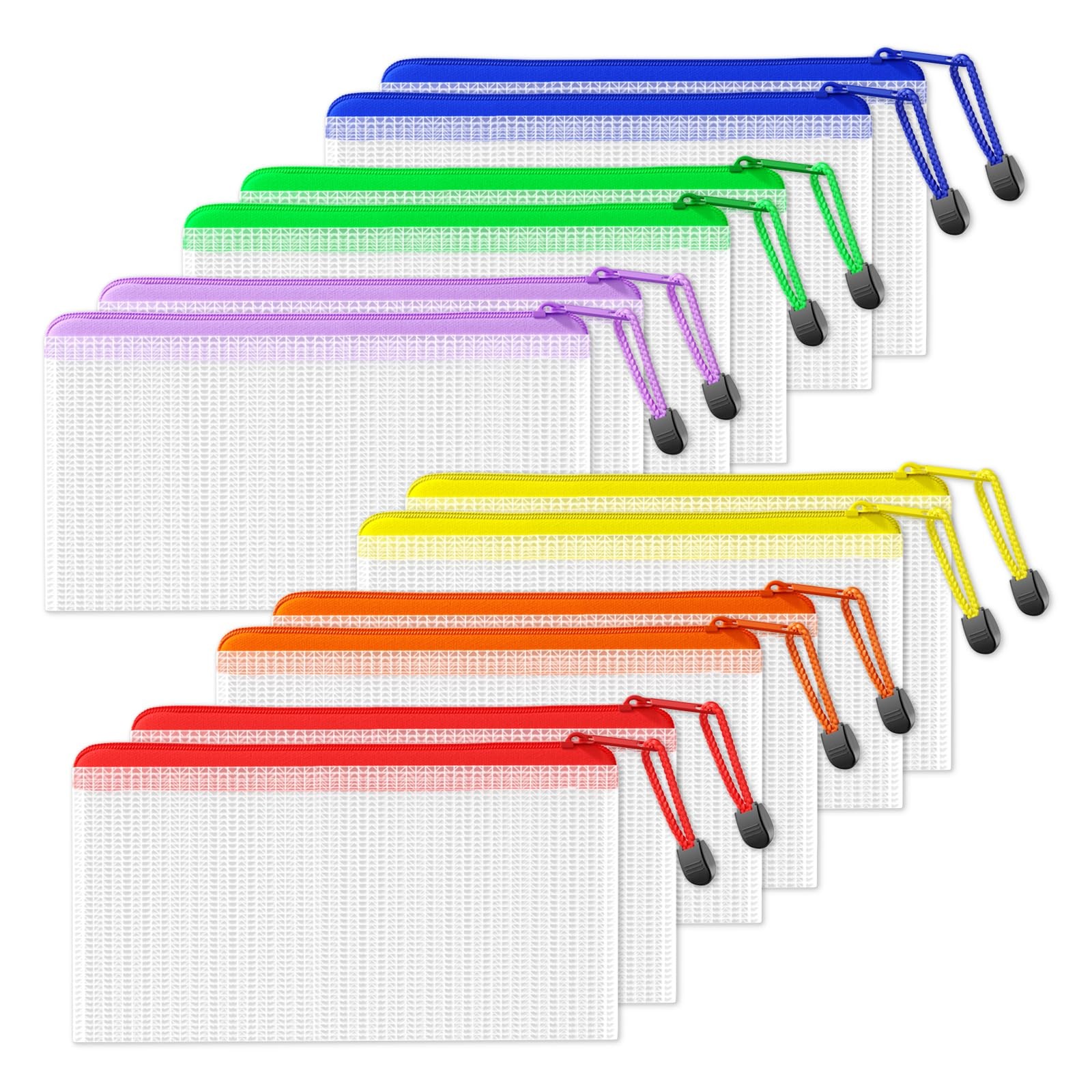 Plastic Mesh Zipper Pouch 4.6x9.2 in (6 Colors, 12 Packs), Small Water-Resist...