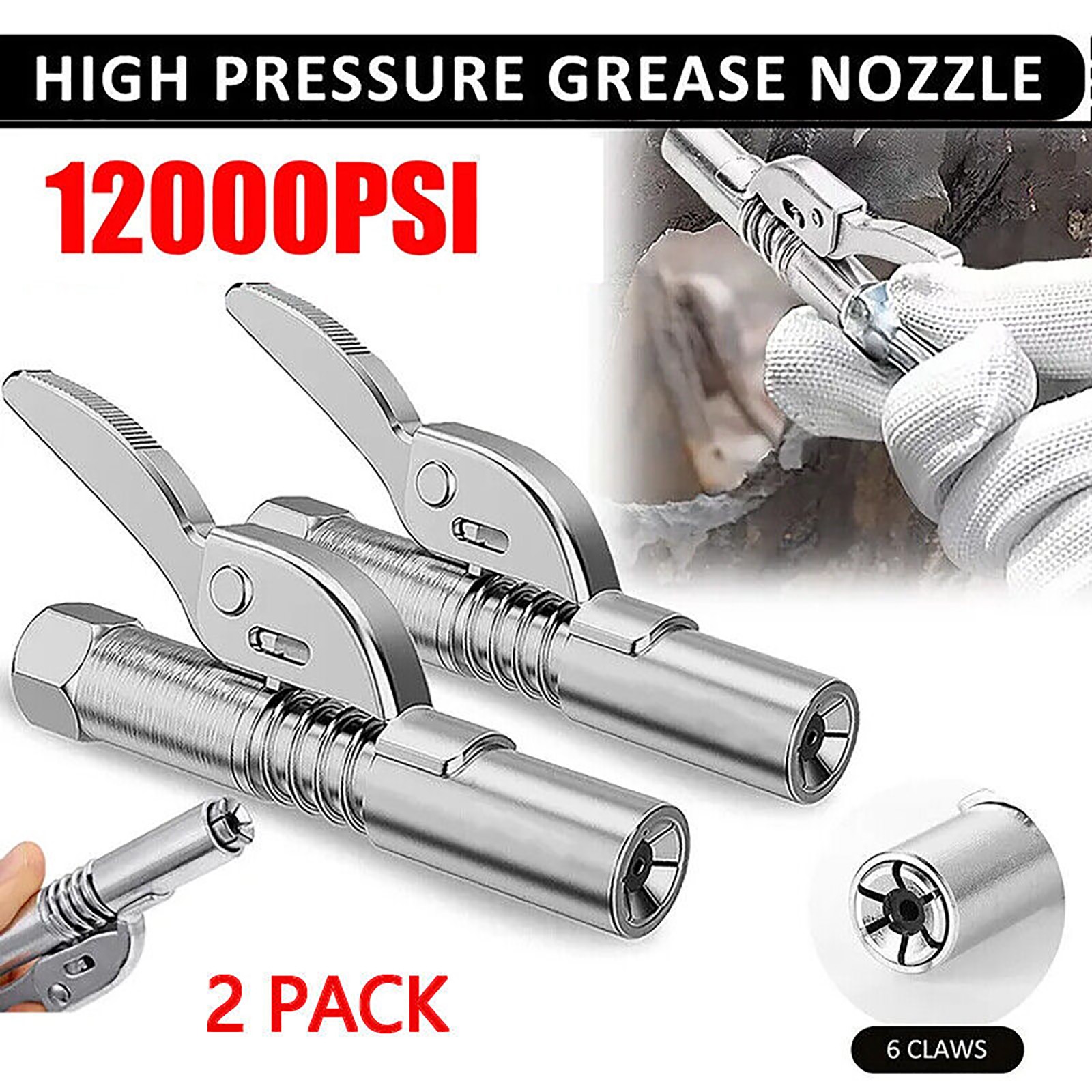 2x High Pressure Grease Gun Coupler Quick Release Lock Oil Injection Nozzle