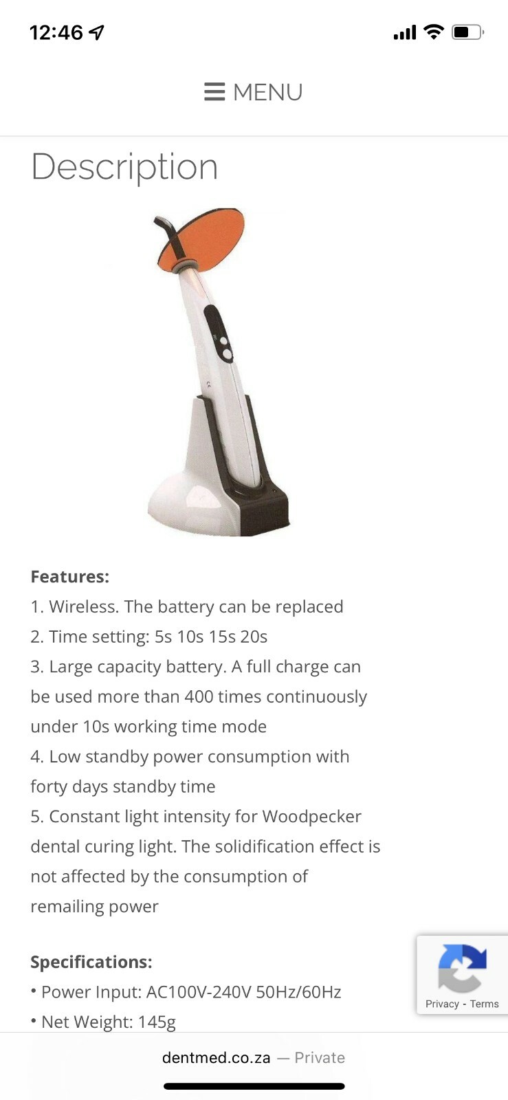 Cordless LED Curing light with charging base - used only in SIM LAB