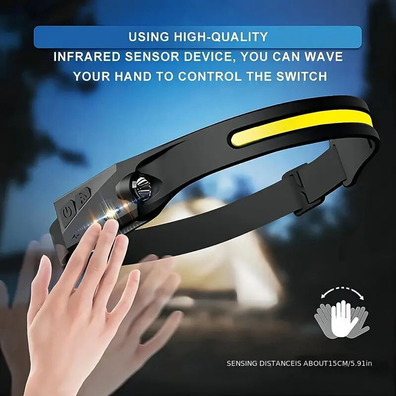 2X Waterproof COB Headlamp Night Buddy LED Sensor 230° Head Torch Headlight Lamp