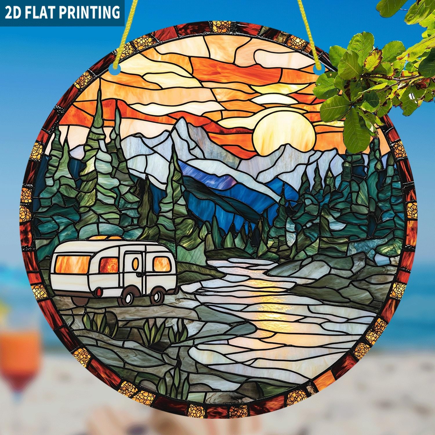 Outdoor Camping-Themed Acrylic Sun Catcher Light-Catching Ornament for Balconies