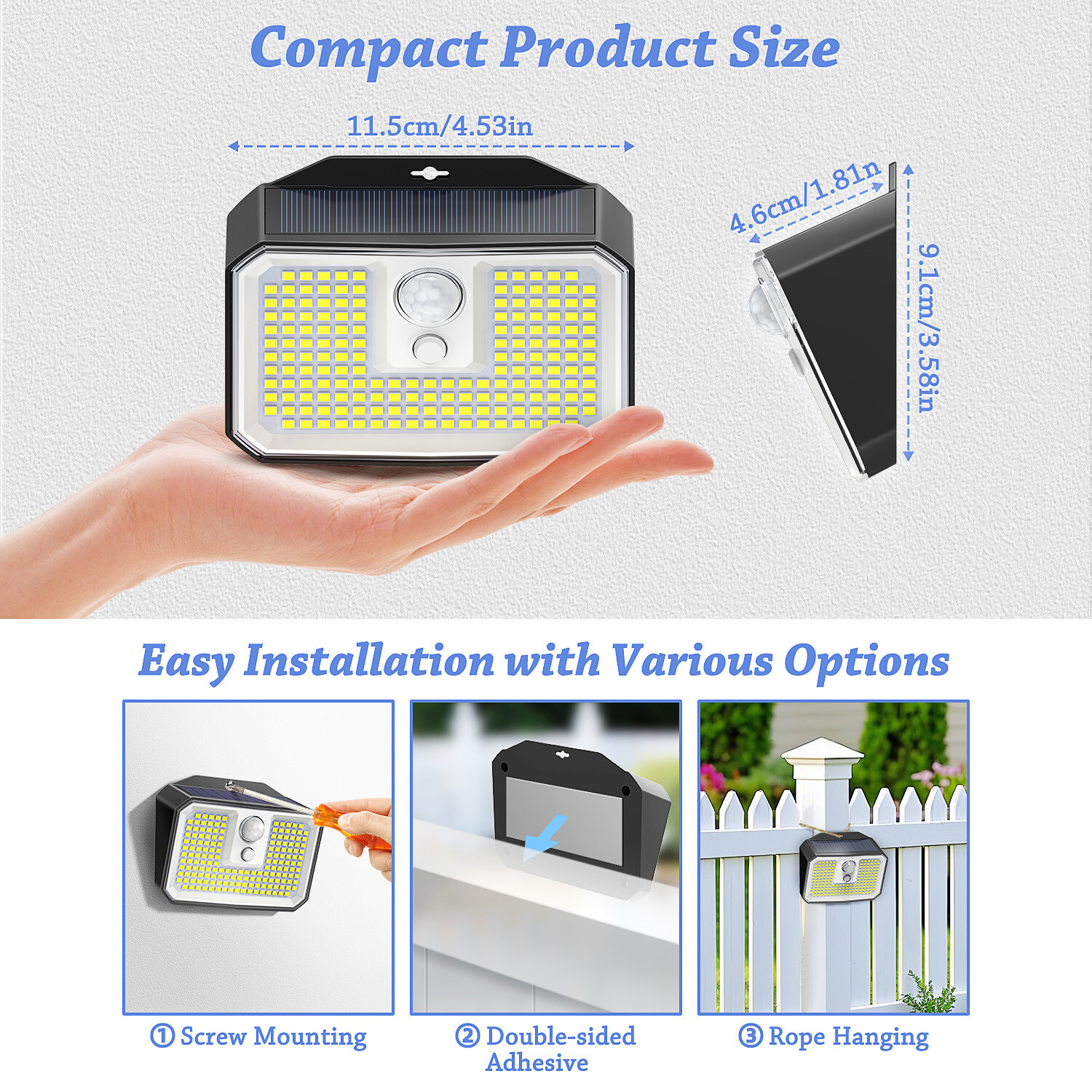 4Pack 168 LED Solar Wall Lights Outdoor PIR Motion Sensor Garden Security Lamp