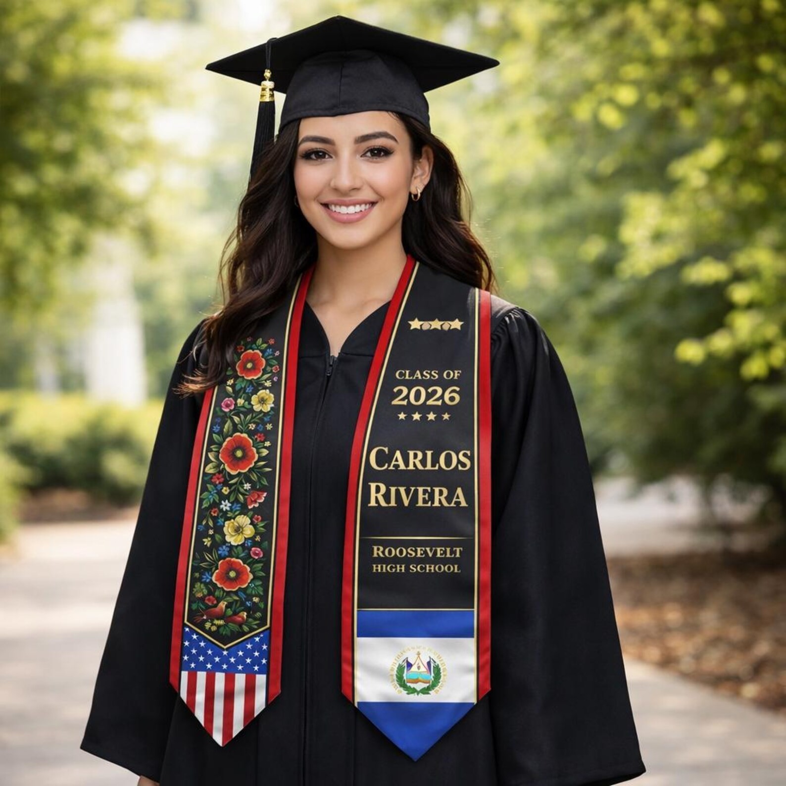 Salvadoran Stole 2026, El Salvador American Flag Sash, Graduation Class 2026 Gif