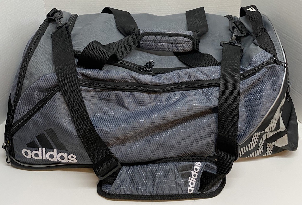 Adidas Duffel, Gray Synthetic Canvas Gym Or Travel Bag, 24”x 13”x11”