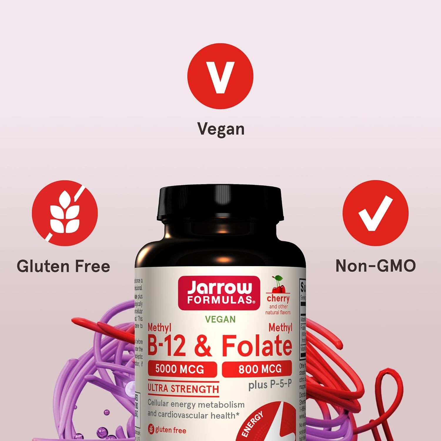 Jarrow Formulas Ultra Strength Methyl B-12 5000 mcg & Methyl Folate 800 mcg + P-