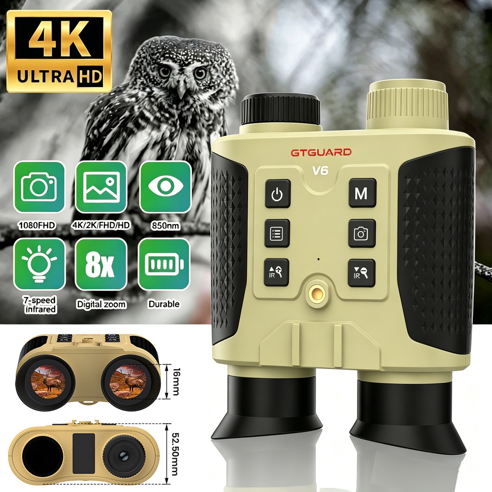 4K Night Vision Goggles Head Mounted for Adults Infrared Digital Binoculars New