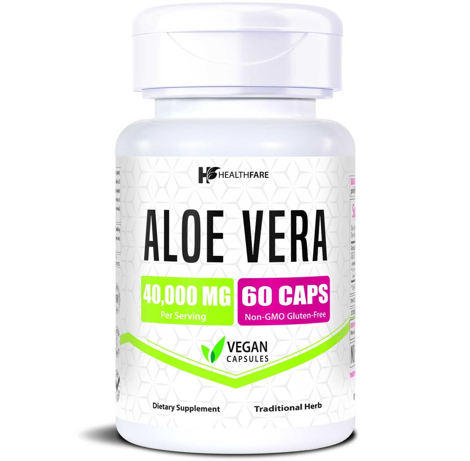 Healthfare Aloe Vera 40,000mg 60 Capsules, Digestive Support Non-GMO Made in USA