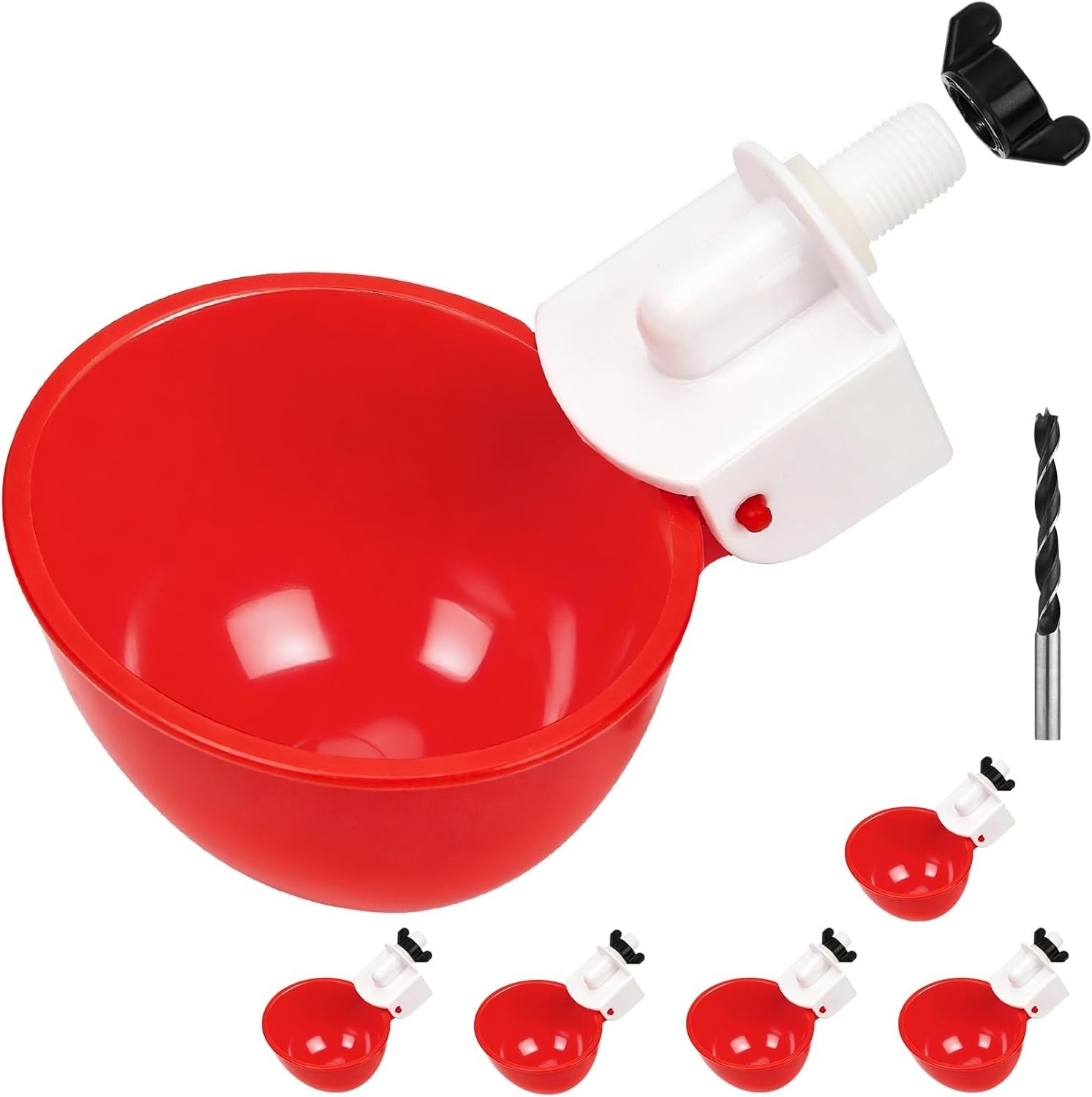 6 Pack Automatic Chicken Waterer Cups Poultry Water Feeder with Drill Kit