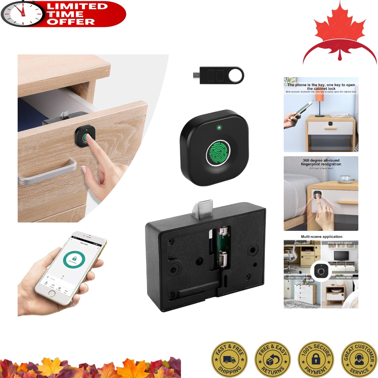 Biometric Cabinet Lock - Three Way to Quick Unlock - Strong Secure Protection