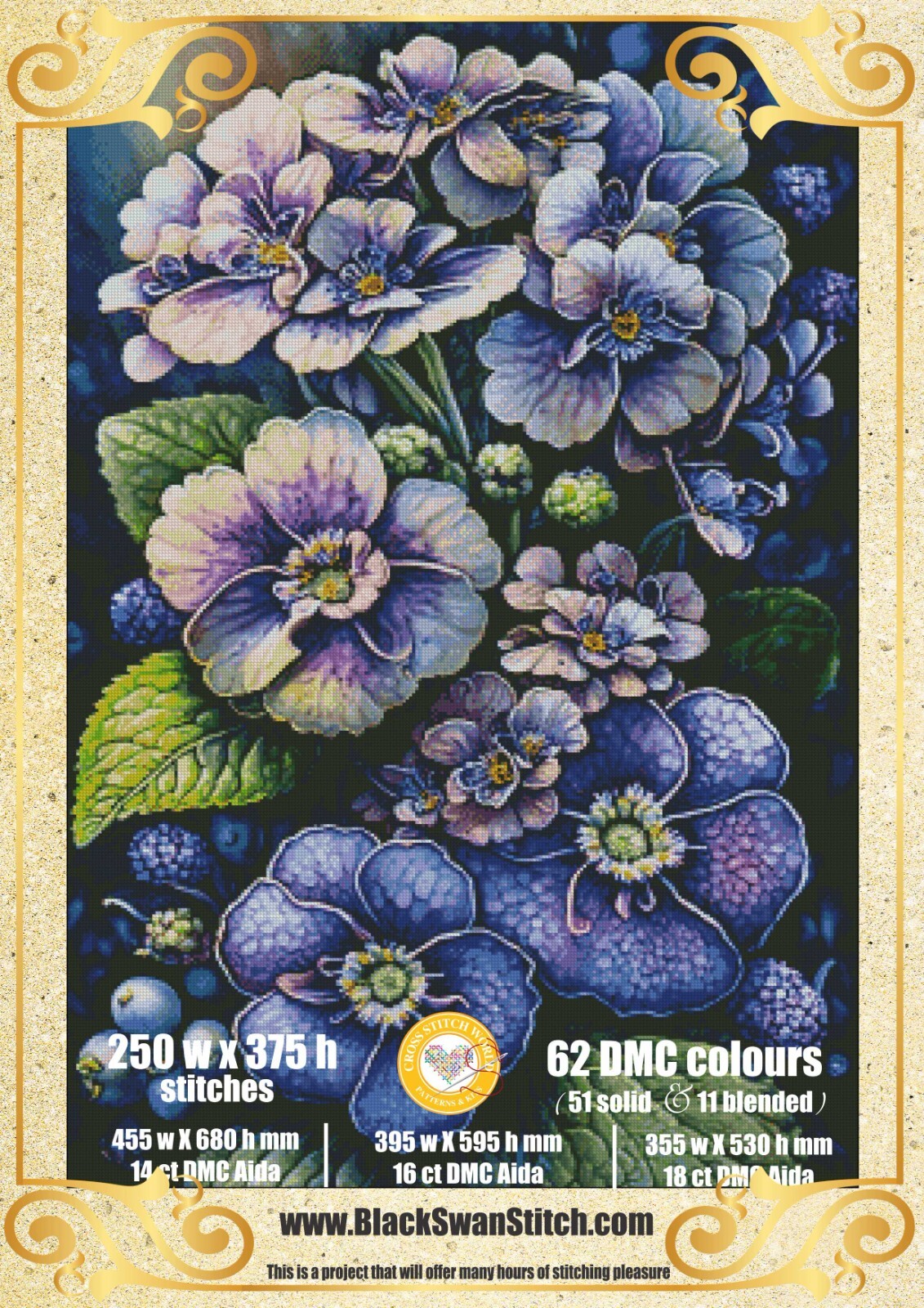 Violets flowers 262 - Chart Counted Cross Stitch Pattern Xstitch