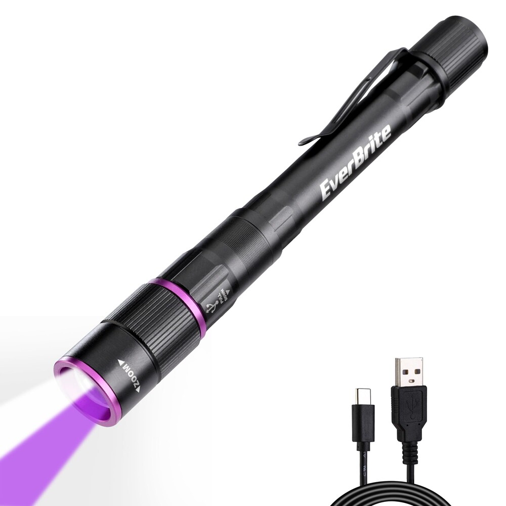 EverBrite Rechargeable Pen Flashlight with UV Light and White Light 4 Mode New