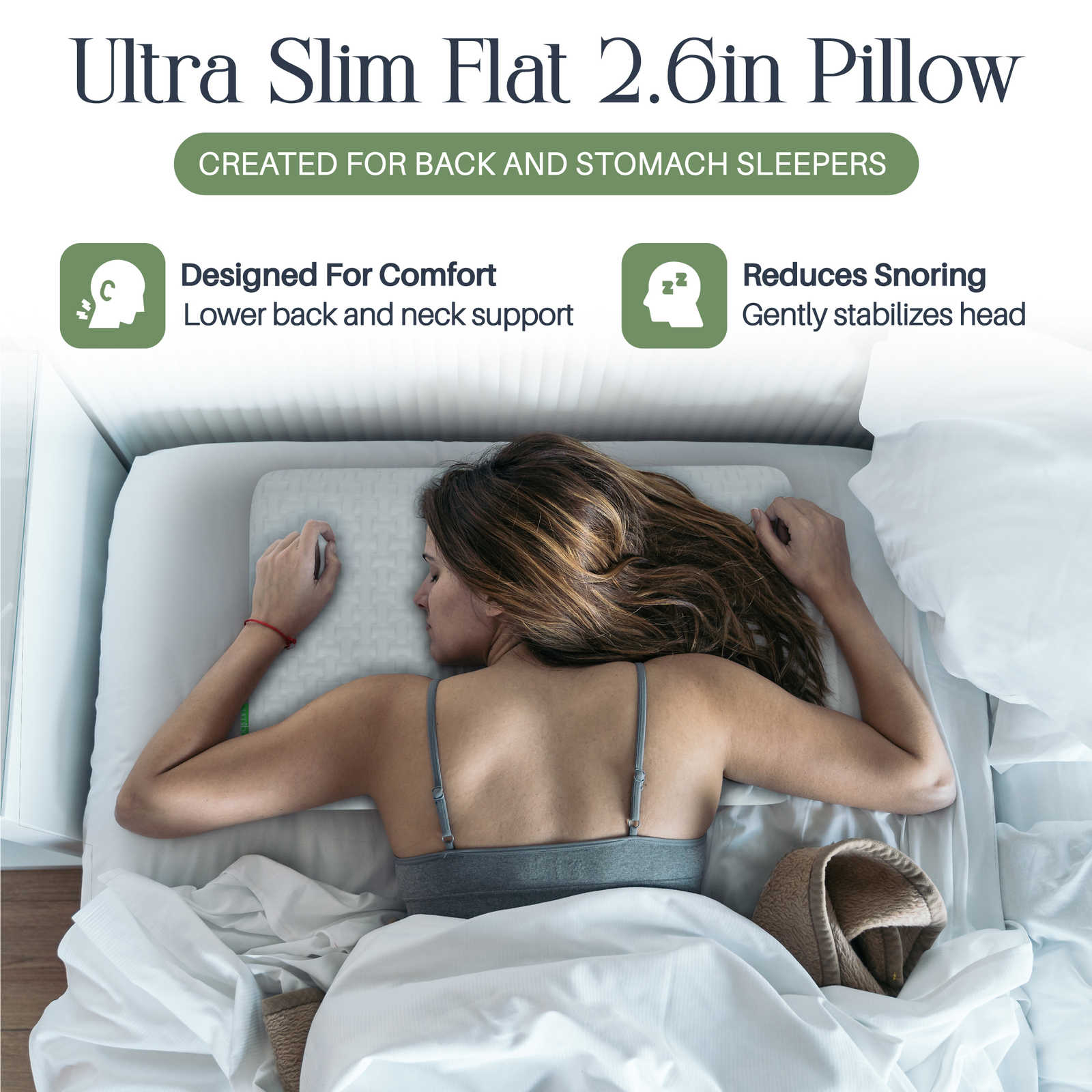 Umiboo by Focus Thin 2.5 In Memory Foam Pillow for Stomach and Back Sleepers