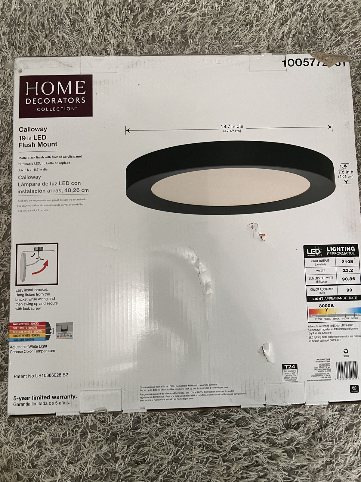 Home Decorators Collection Calloway 19 in. Matte Black Concave Selectable LED Fl