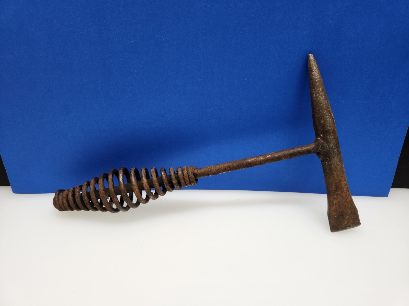 Vintage Metal Chipping Slag Flat 10" Hammer Chisel with Coil Spring Handle