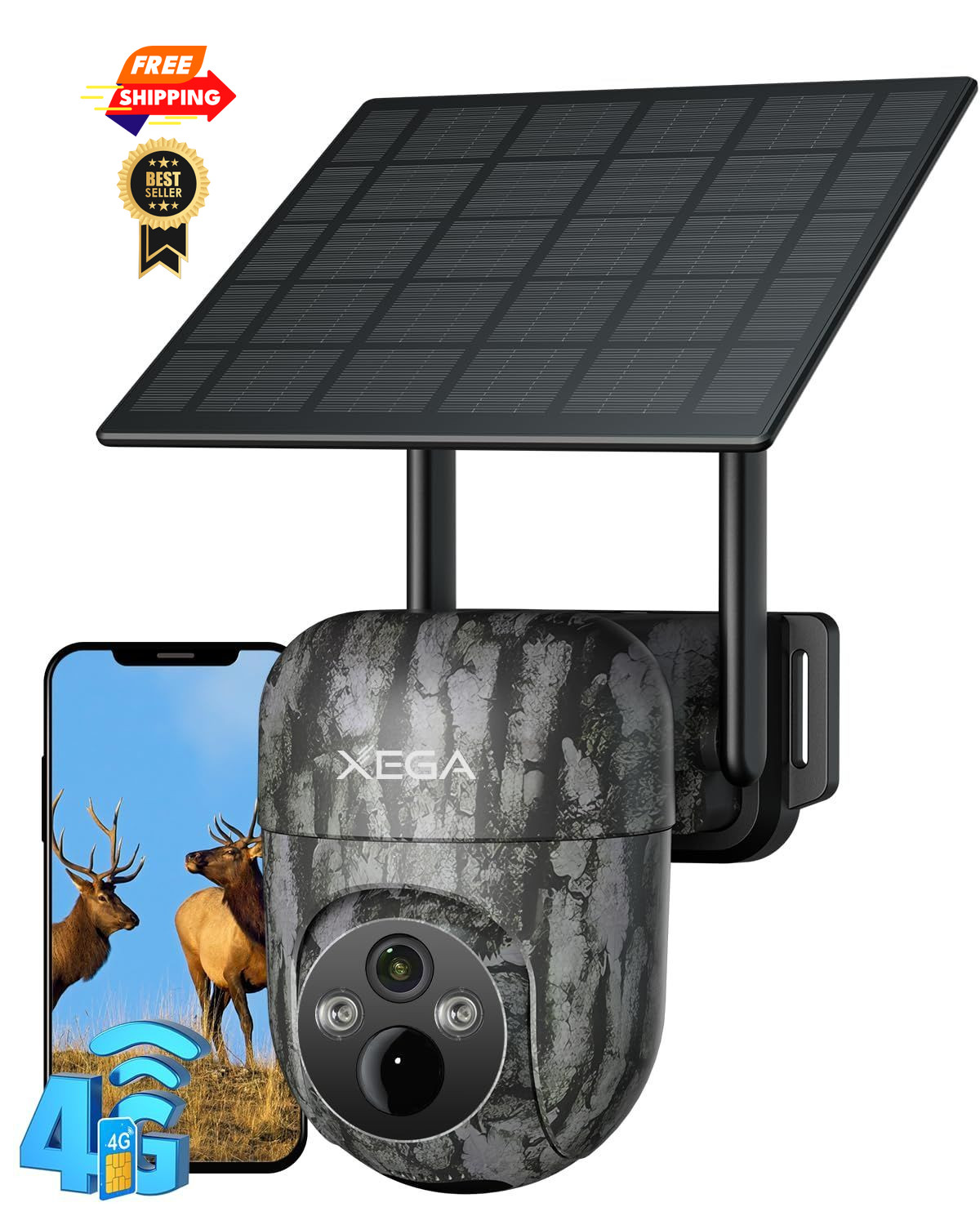 Xega 4G Solar Cellular Wildlife Trail Camera with SIM Card,No WiFi Camouflage