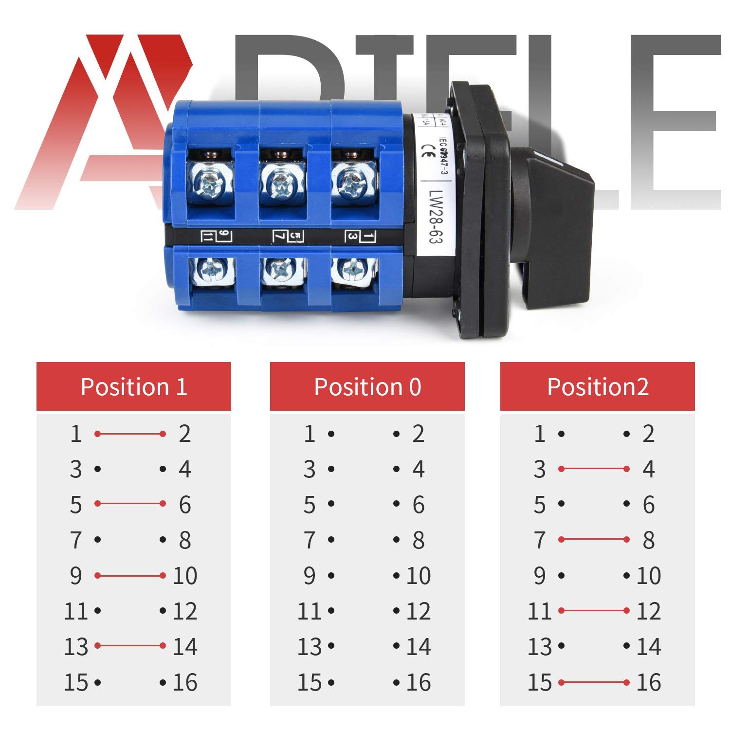 APIELE Changeover Selector Switch 3 Position 440V Universal Rotary Cam...