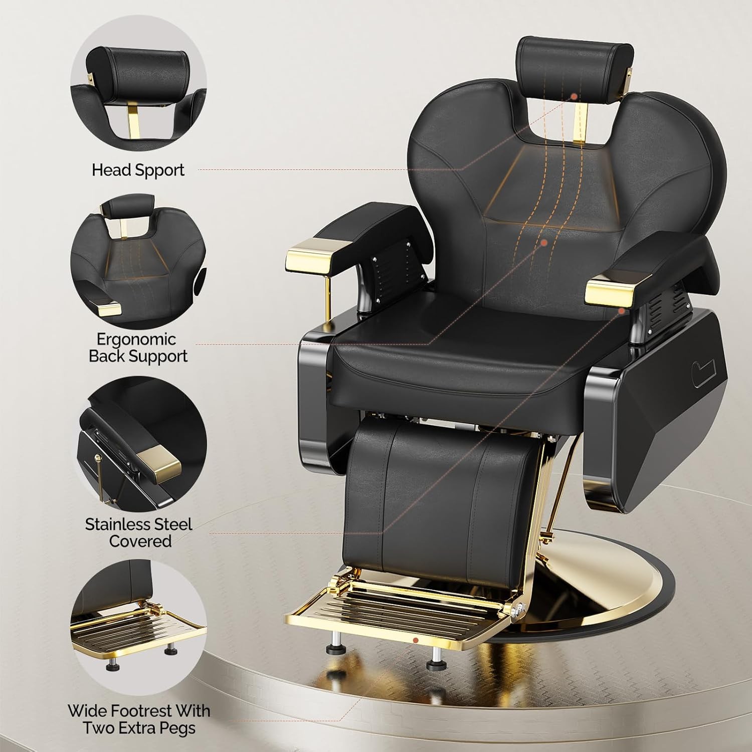 360° Swivel Heavy Duty Salon Chair, Adjustable Headrest & Footrest, Beauty Chair