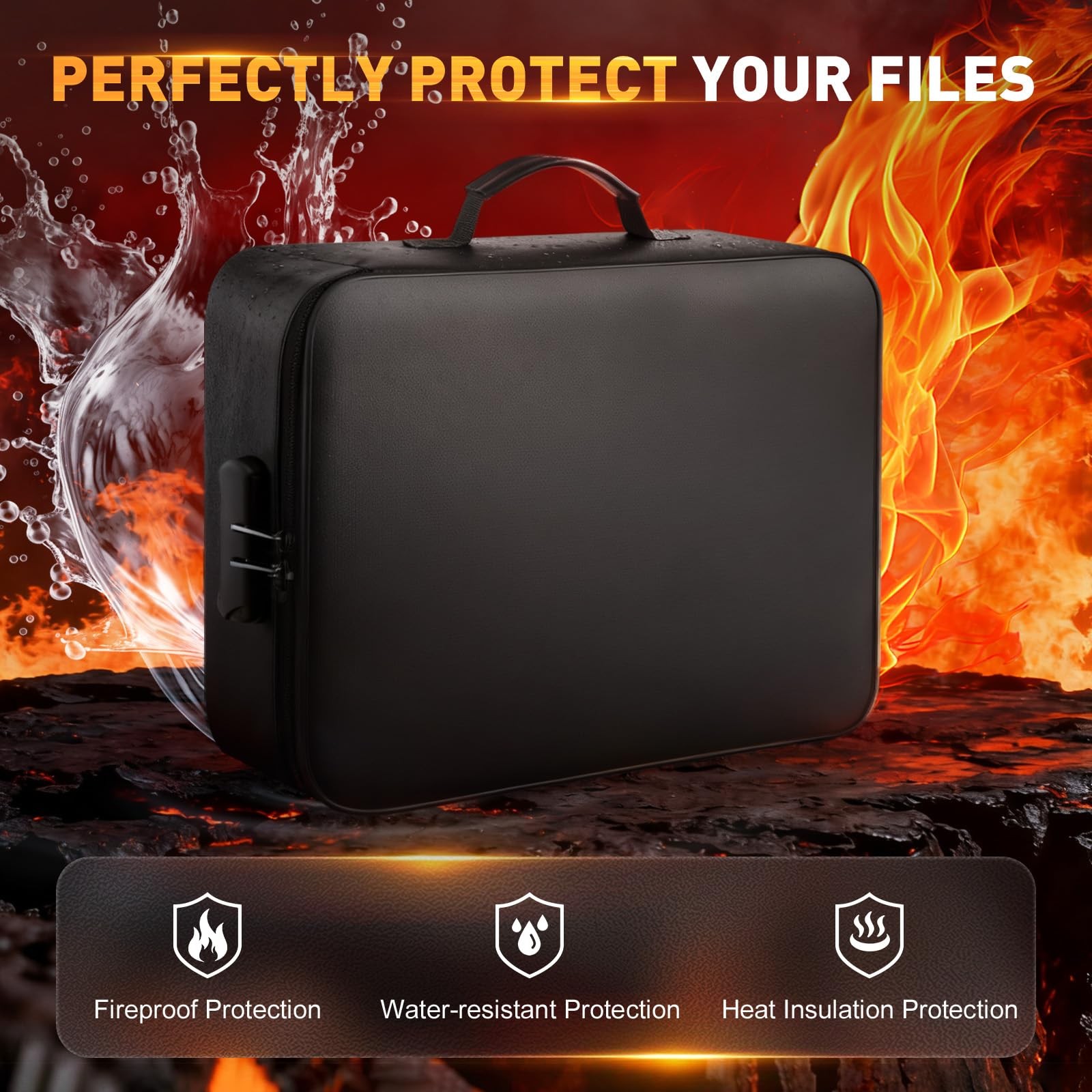 Fireproof Document Box with Lock - 8-Layer Structure, Waterproof - Secure