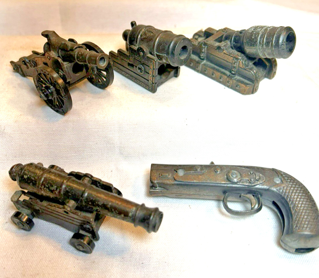 Cannon Flintlock Pistol Pencil Sharpener Lot Of 5 Toy Metal Plastic