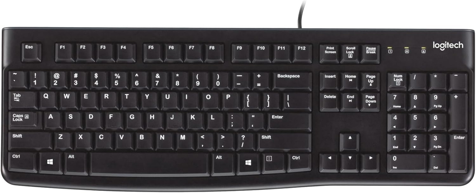 K120 Wired Keyboard for Windows, Plug and Play, Full-Size, Spill-Resistant, Curv