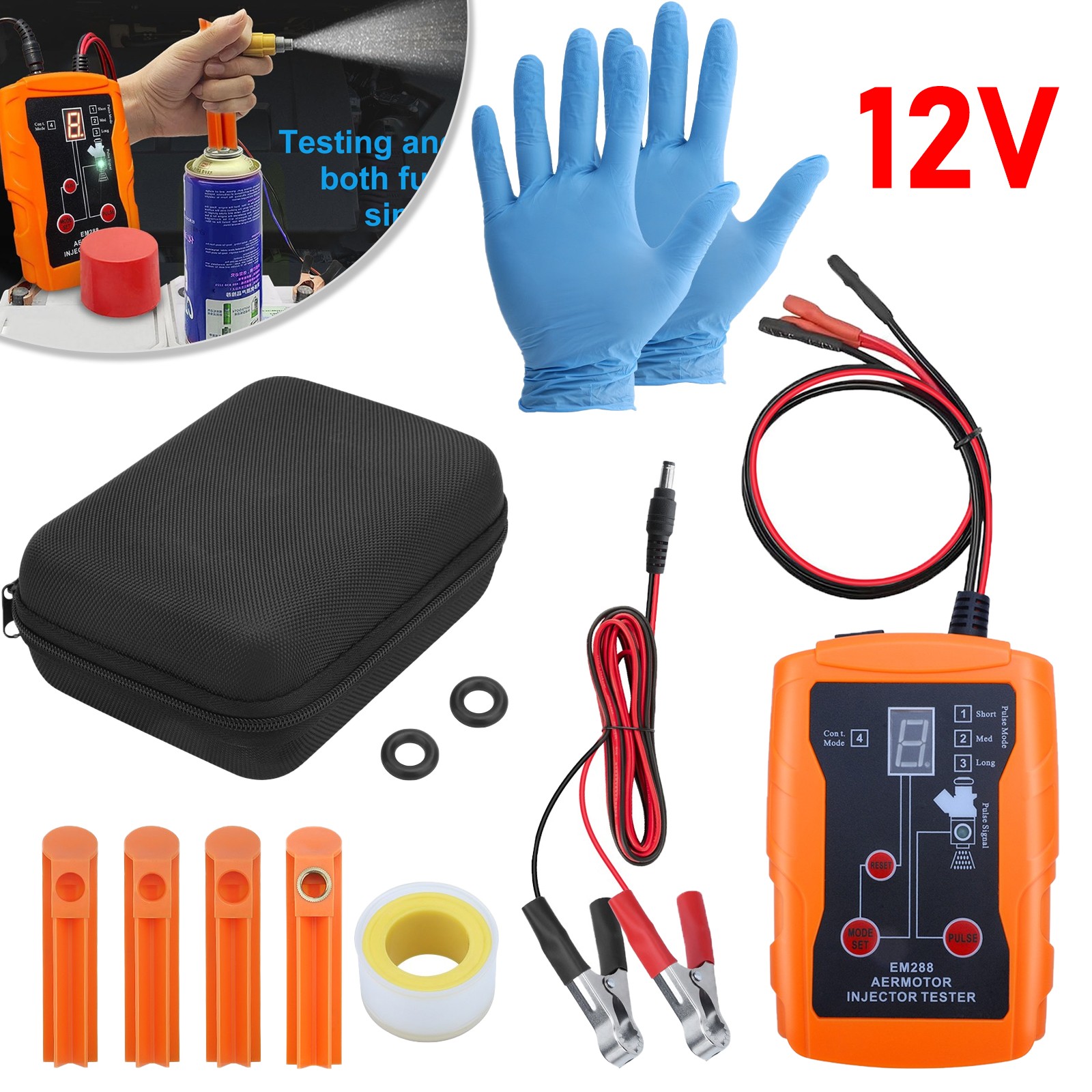 Fuel Injector Tester and Cleaner Tool Kit 8 Pulse Modes 4 Wire Output Terminals
