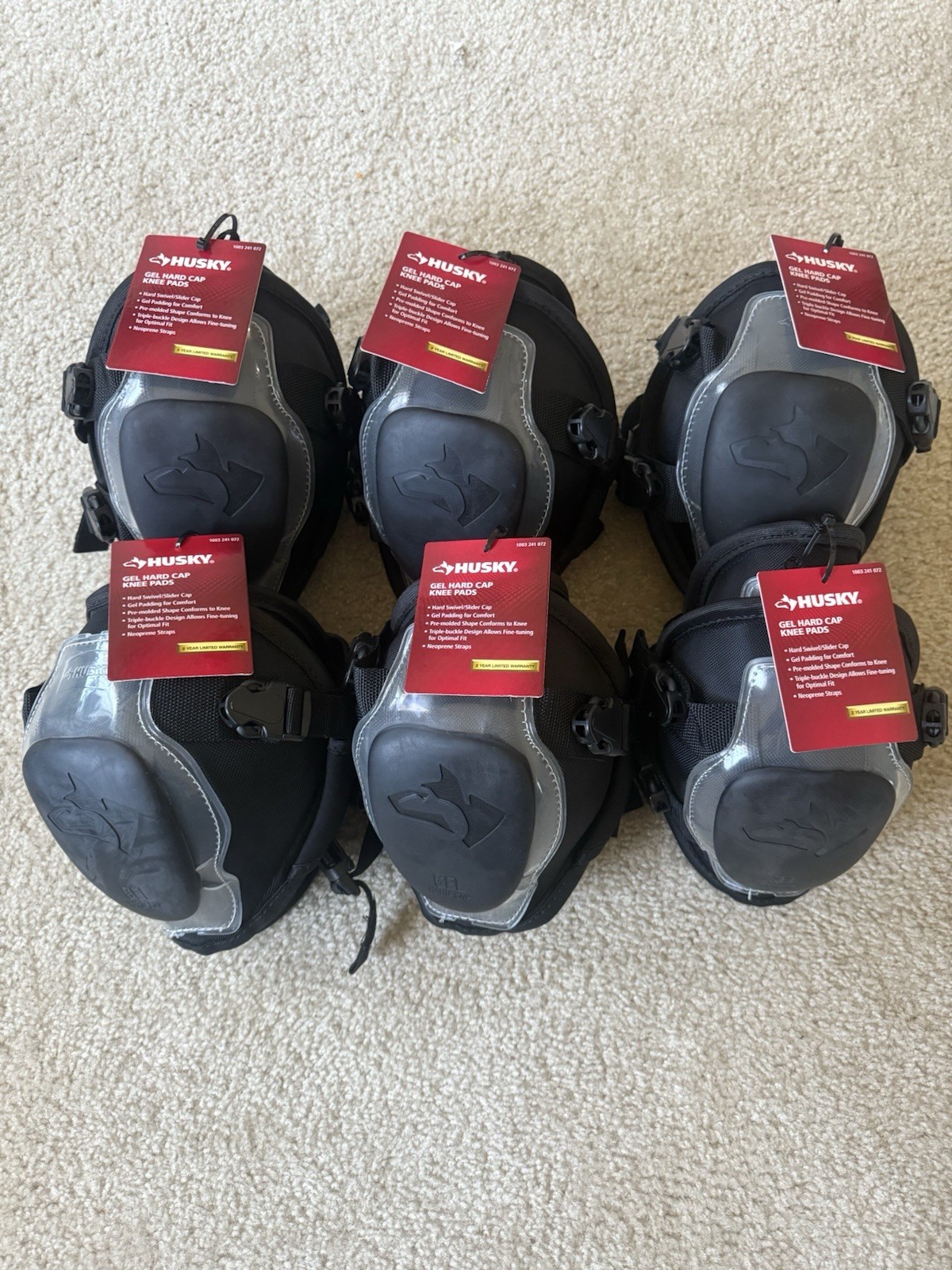 Husky Knee Pad Gel Hard Cap Construction Black One Size Fits All (6-pack)