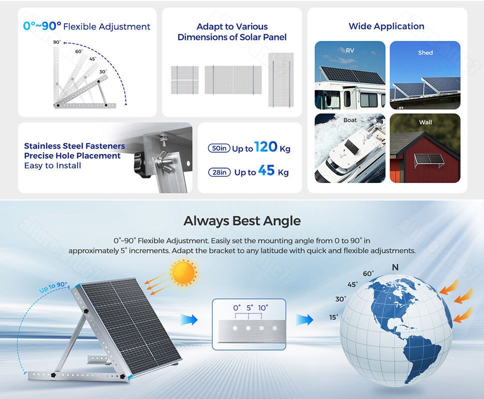 Adjustable Solar Panel Tilt Mount PV Brackets for Any Flat Surface RV Roof Boat