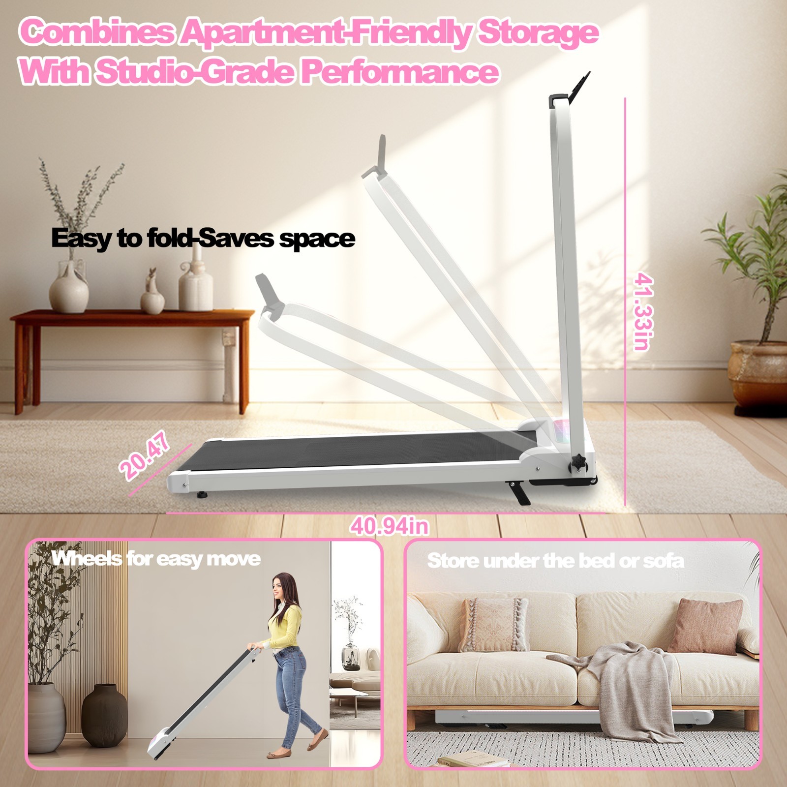 2 in 1 Foldable Treadmill Incline Handle Bar Walking Pad Vibration Pad Remote
