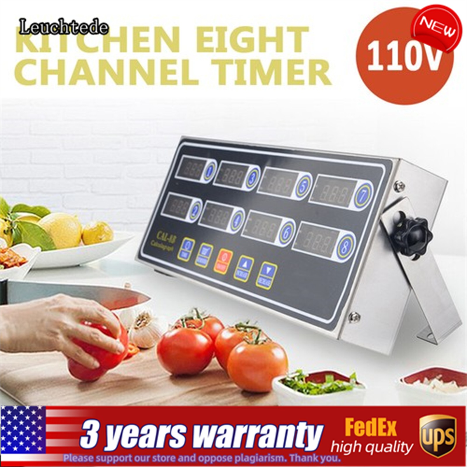 8 Channel Commercial Digital Timer Calculagraph Kitchen Loud Countdown Modern US