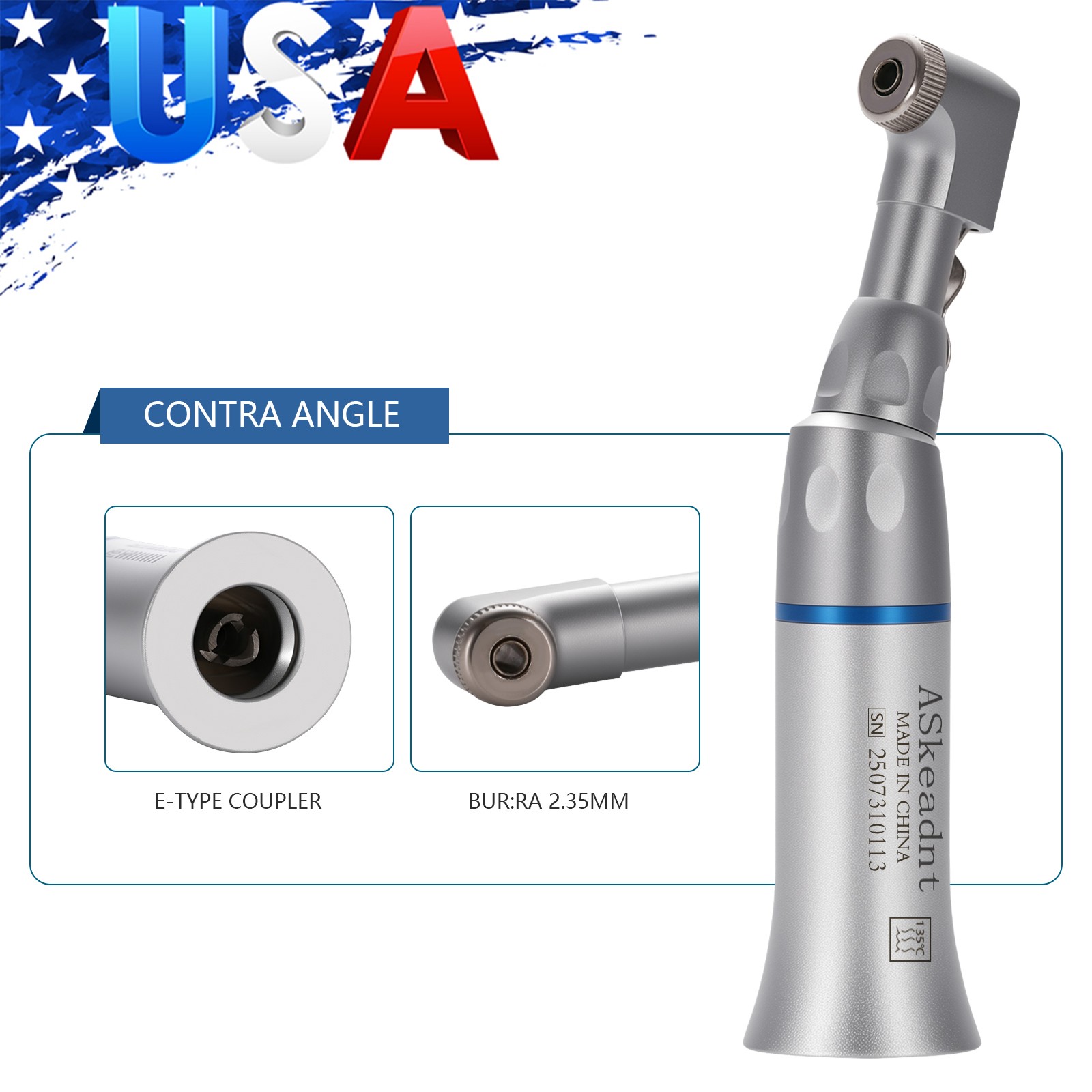 Dental Slow Low Speed Contra Angle Handpiece Latch Bur E-Type ASkeadnt AS