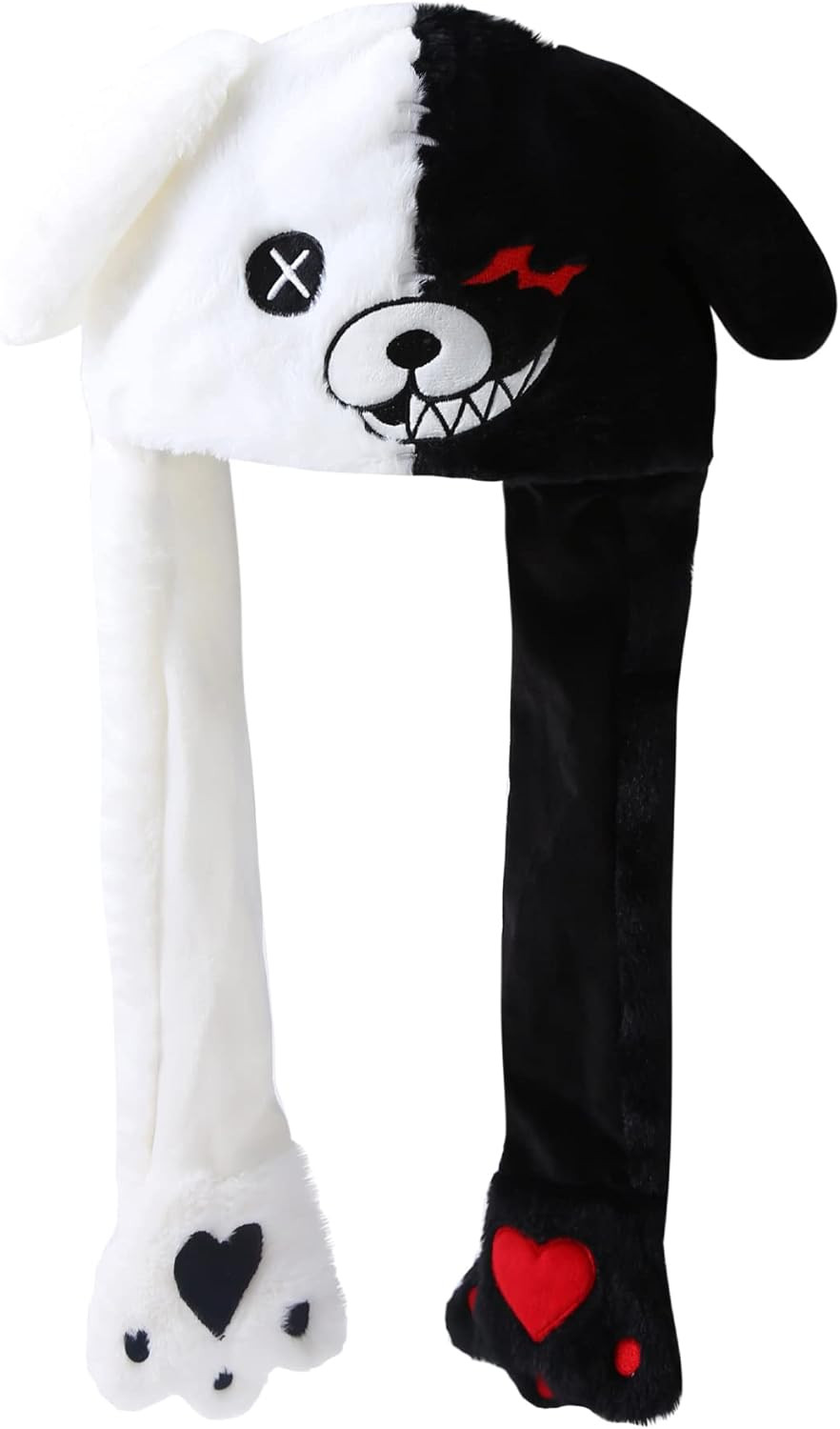 Black White Bear Hat Moving Ears,Pressing Jumping Hat Cap Paws Will Make Ears Mo