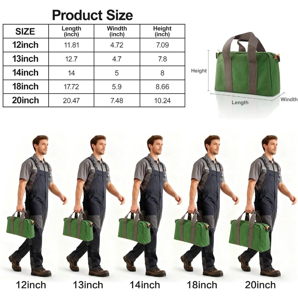 12 Inch Small Tool Bag, Canvas Tool Storage Bag, Large Capacity Multipurpose