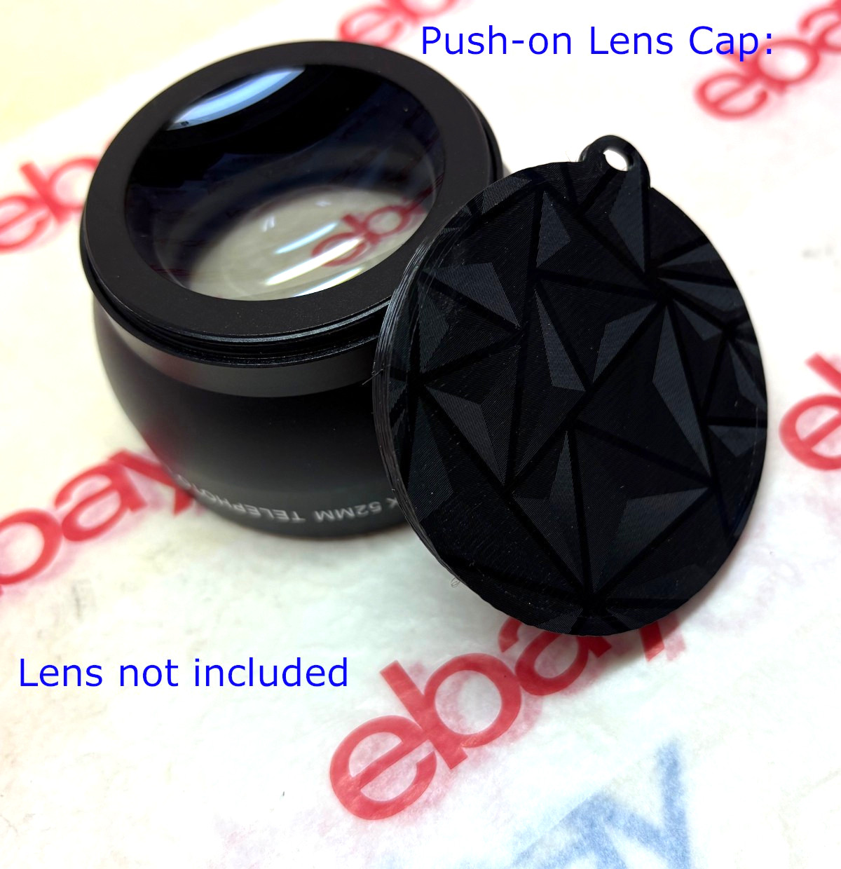 PUSH-ON LENS CAP TO REAR 52mm WIDE OR TELEPHOTO LENS, NO THREADS, 3D FLEXIBLE GR