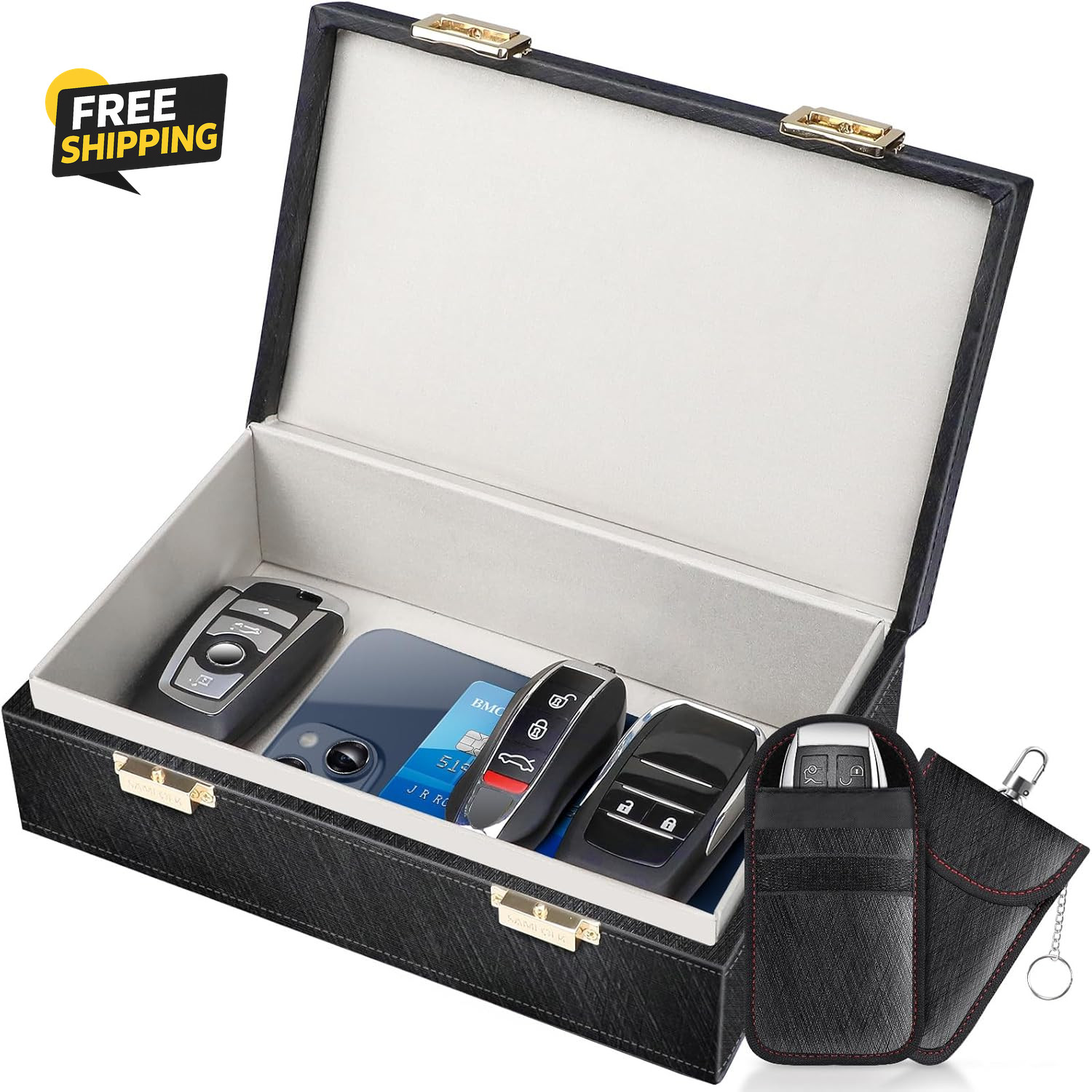 Faraday Box & 2 Pack Faraday Bag, 8.42" X5.19" X 2.76"  Key Fob Protector Cage