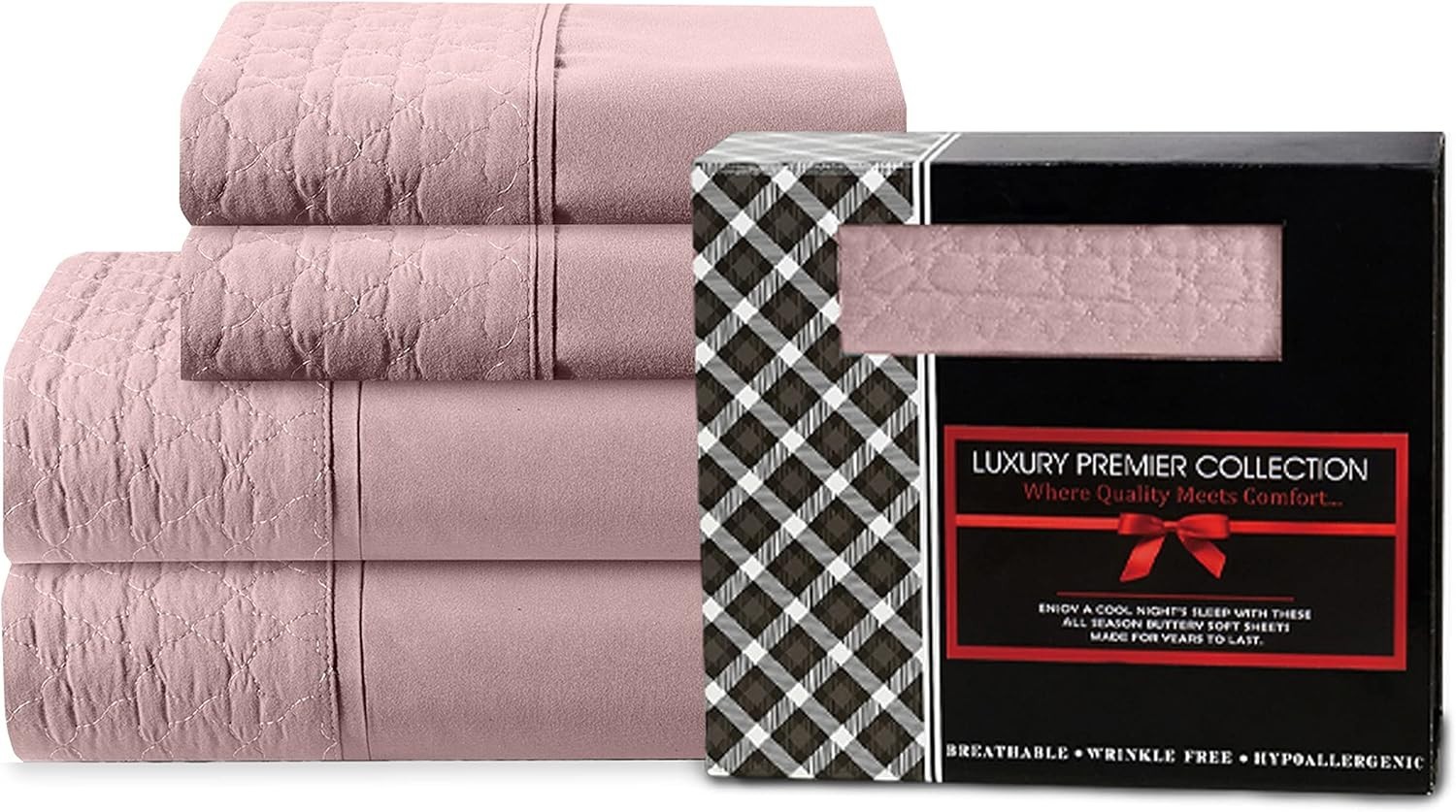 Luxurious 4-Piece Quilted King Sheet Set - 1500 Thread Count, Wrinkle Resistant