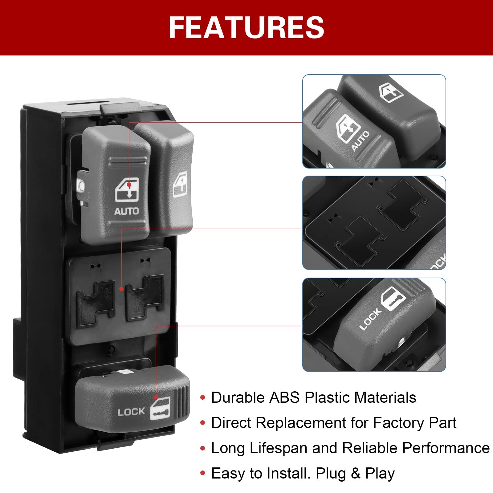 LCWRGS Master Power Window Switch - Compatible with 1995-2000 Chevy Tahoe &...