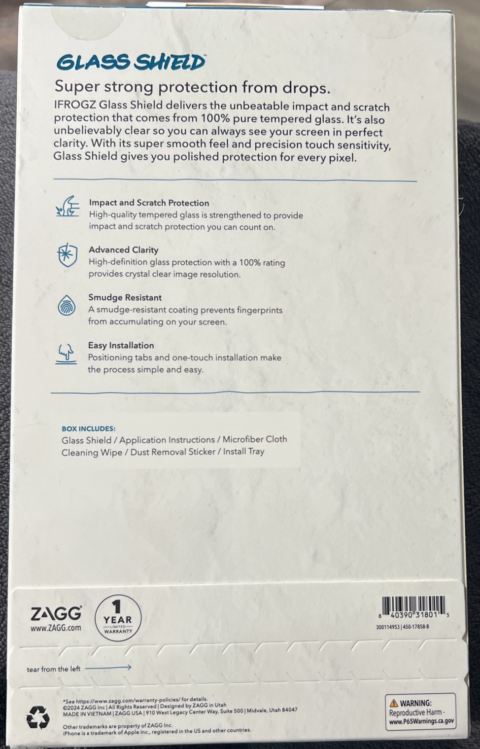 Zagg IFrogz Apple iPhone 16 Pro Max Glass Shield Screen Protector