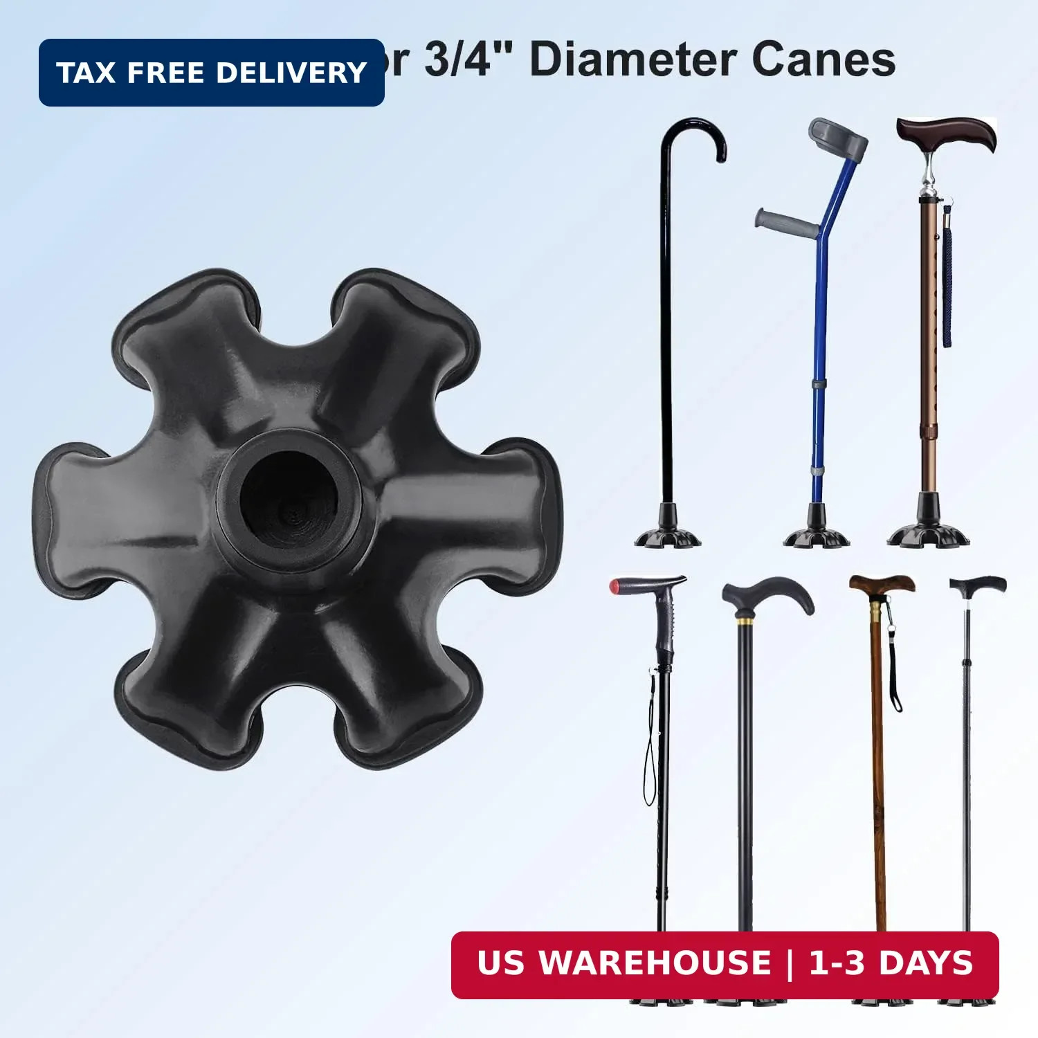 supregear Cane Tip (2-Pack) - 3/4" Self Standing Base Replacement for Offset Qua