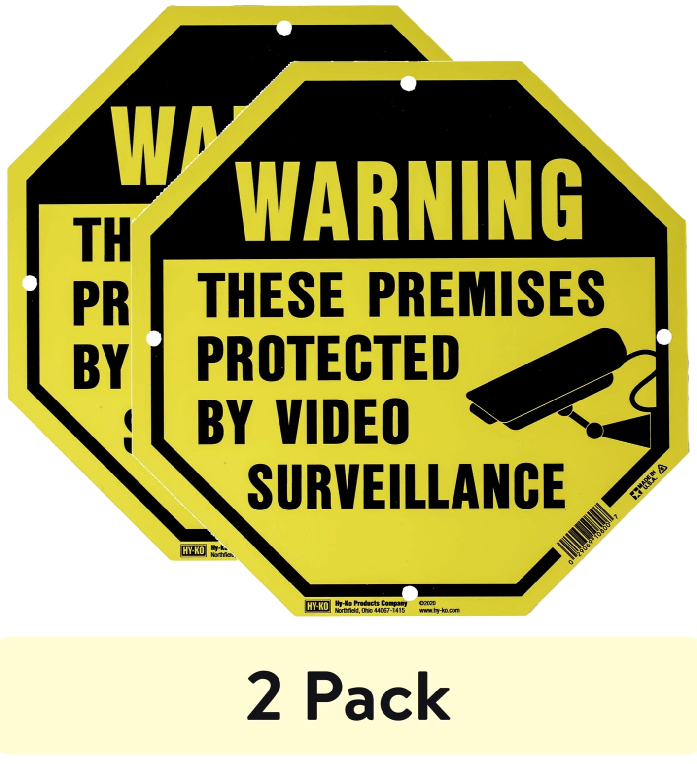 2-Pack Warning Security Camera Sign Video Surveillance 9x9 Signs Indoor/Outdoor