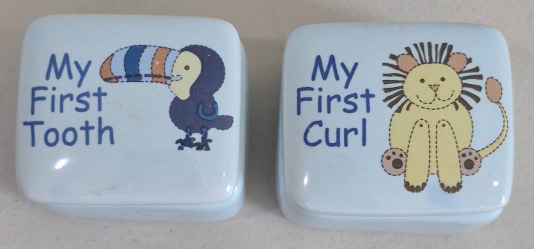 2 Ceramic Keepsake Boxes First Tooth First Curl 2"x1.75"