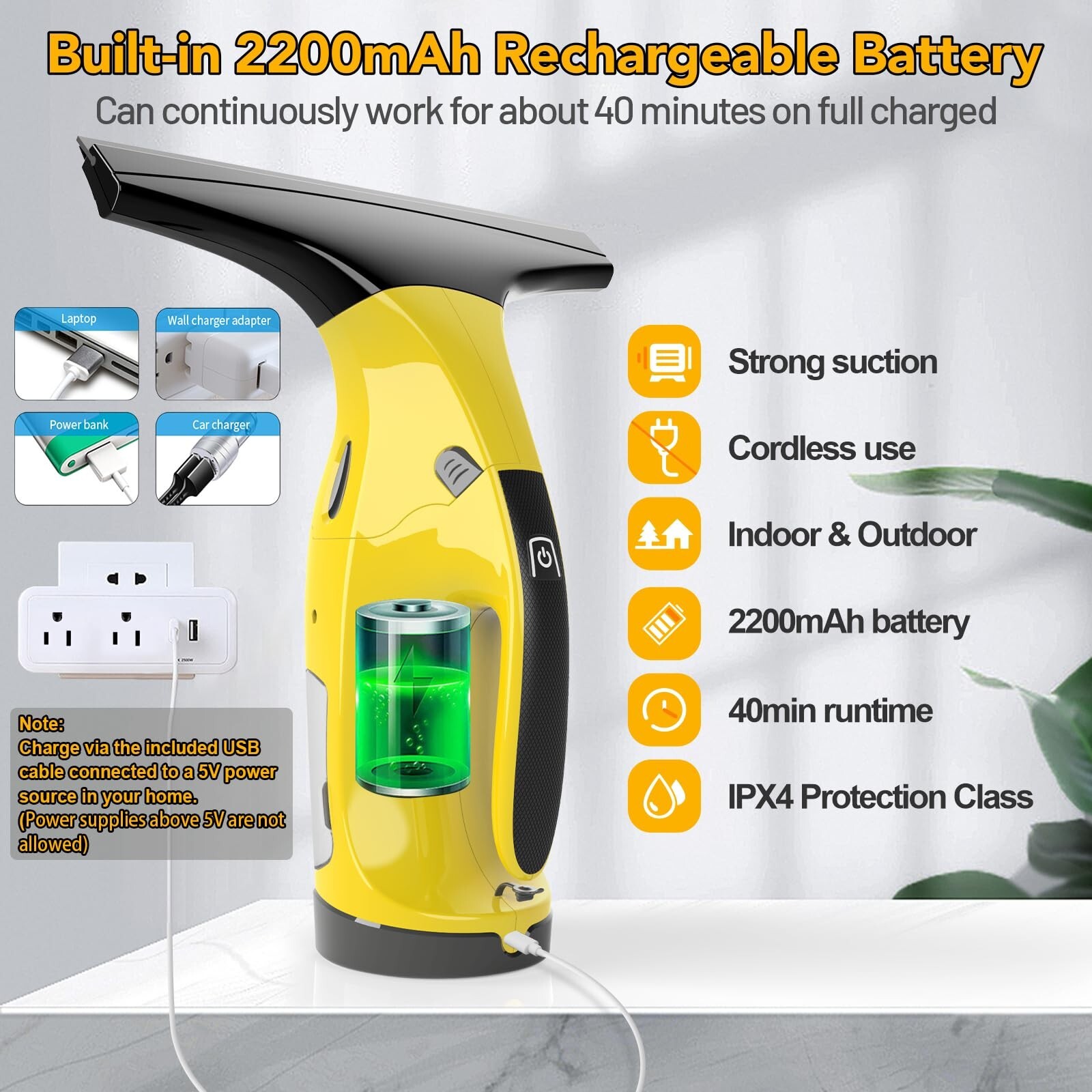 Rechargeable Window Vac, Electric Window Vacuum Squeegee, with 11 in. and 6.7...