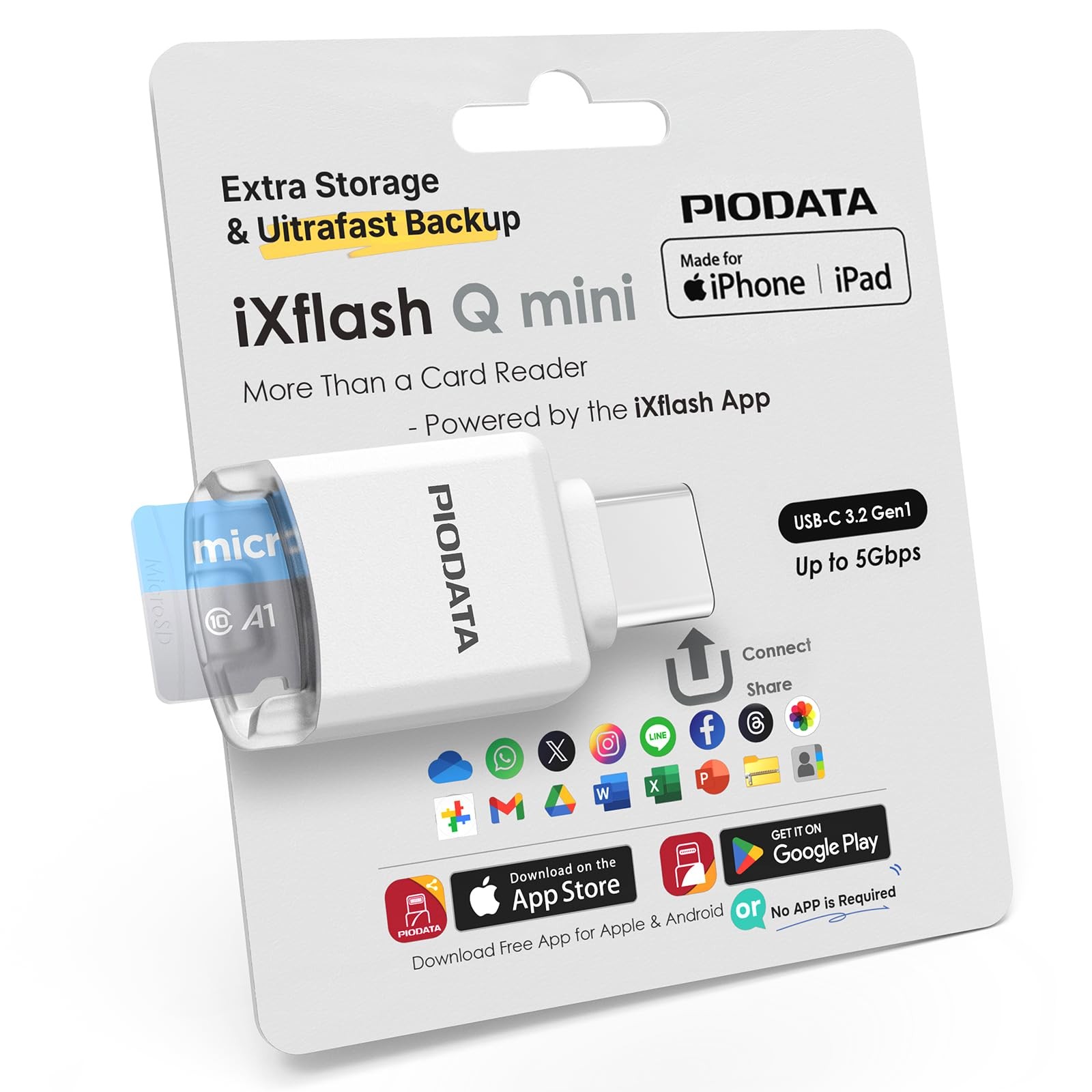 MFi USBC MicroSD Card Reader for iPhone, iPad & Android  White