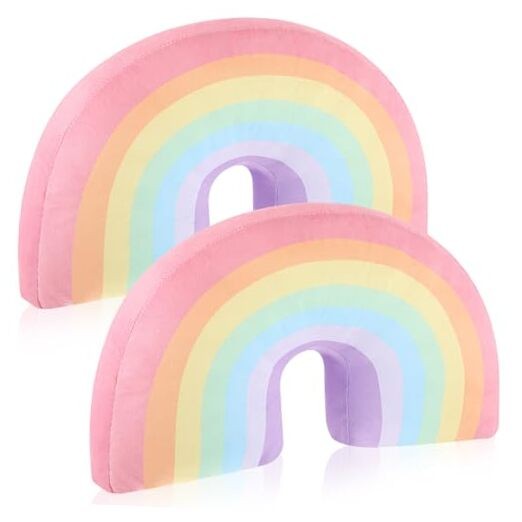 2 Pcs Rainbow Pillow for Girls Kids 13.8 x 8.7 x 4 Inch Plush Macaron Colors