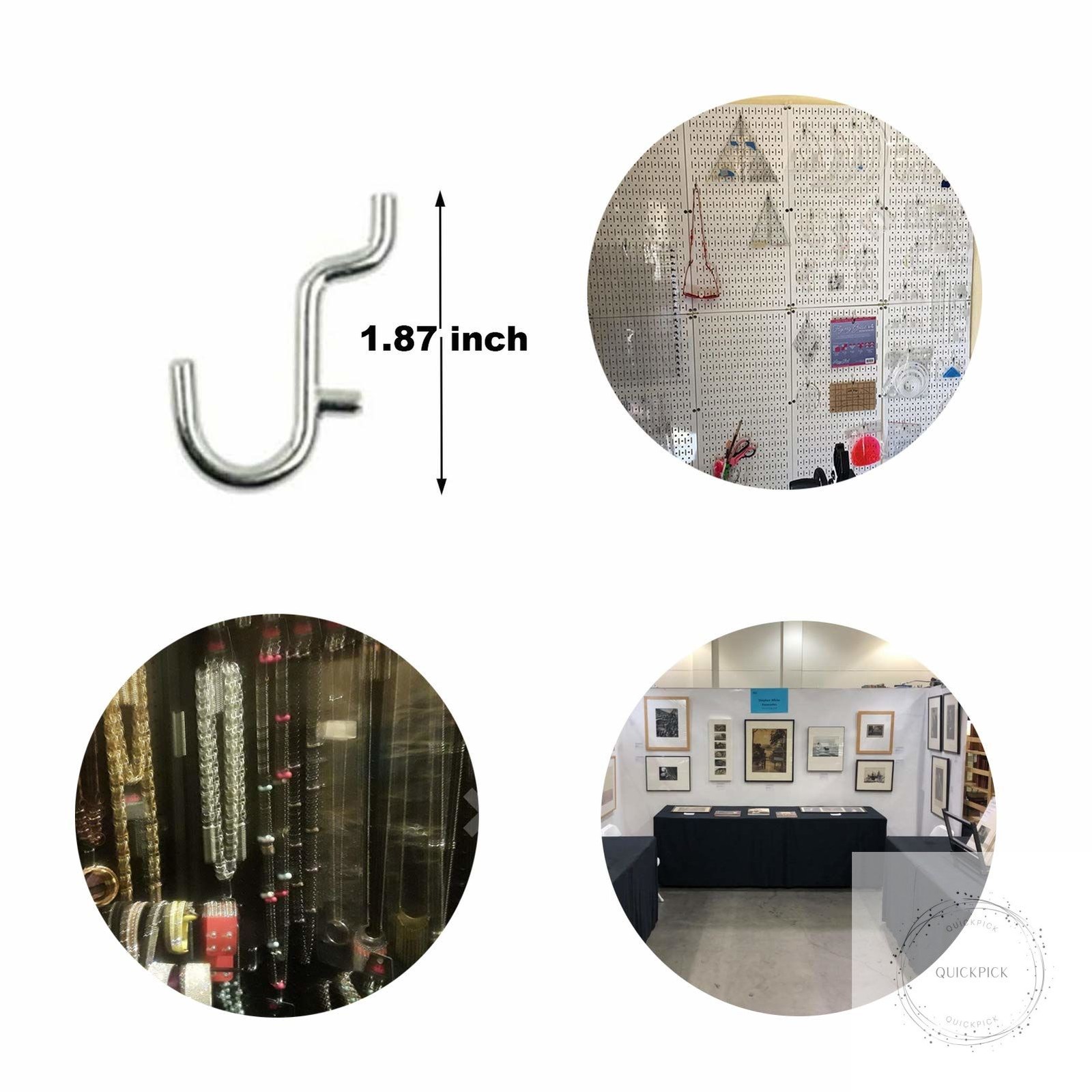 100PCS Metal Pegboard J Hook Accessories Peg Board Wall Display Assortment for