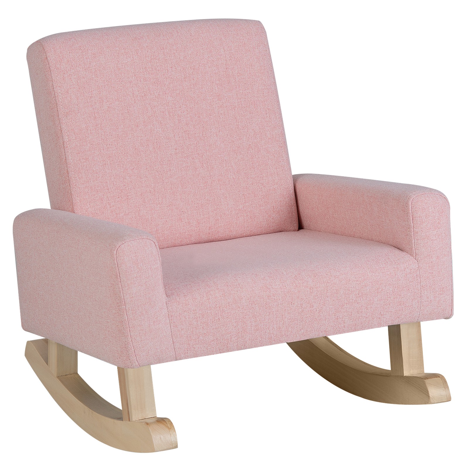 Kids Rocking Chair Children Armchair Linen Upholstered Sofa w/ Solid Wood Legs