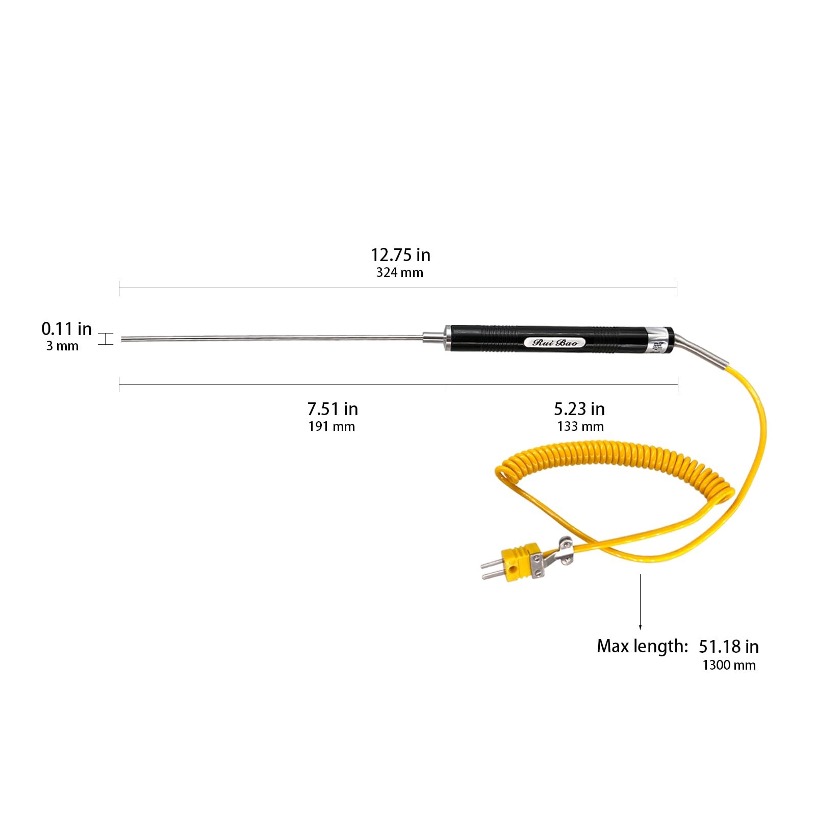 K Type Thermocouple Probe Handheld Temperature Sensor Stainless Steel Probe