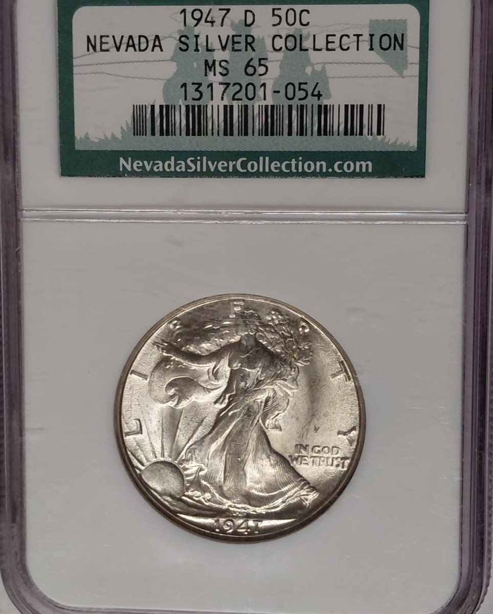 1947-D NGC MS-65 WALKING LIBERTY Half Dollar NEVADA SILVER COLLECTION GreenLabel