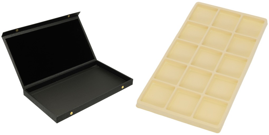 Black Display Case Box Necklace Bracele w/ Begie 15 Compartment Display Tray